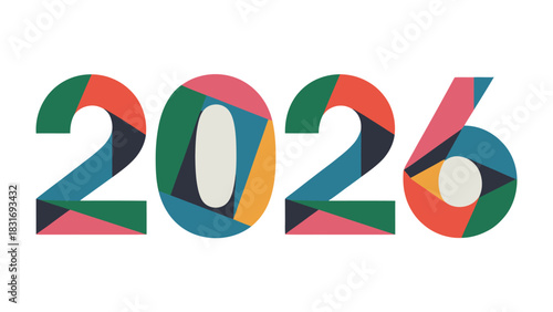 Colorful Mosaic 2026: The year 2026 is vividly displayed with a vibrant mosaic design, featuring a spectrum of colors and geometric shapes to evoke a sense of optimism.