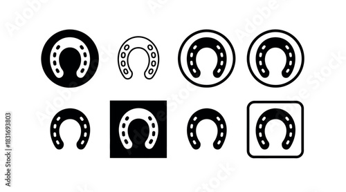 A collection of horseshoe icons in various styles and formats, representing luck and equestrian themes.
