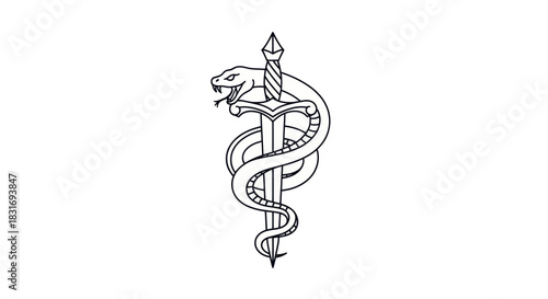 Illustration of a mythical serpent entwined with a dagger symbolizing strength and mysticism