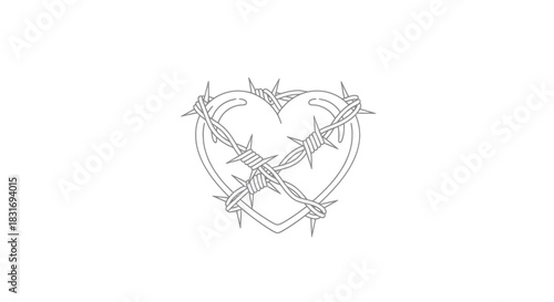 Symbolic Heart Enclosed in Barbed Wire Depicting Pain and Resilience