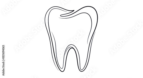 Minimalist Line Drawing of a Tooth with Elegant Curves and Subtle Details