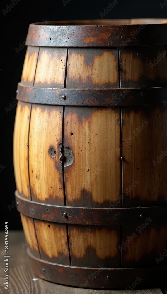 Fototapeta premium Close-up of antique barrel, showing texture and rust , whiskey, rusty