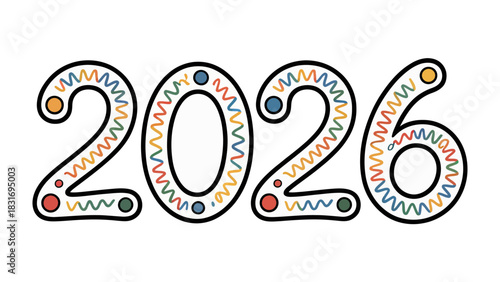 2026 Typography: A vibrant and creatively designed typographic illustration of the number 2026, showcasing a unique and colorful aesthetic.