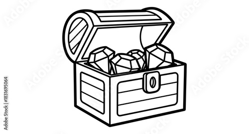 Treasure chest with gems in bold outline style for adventure themes