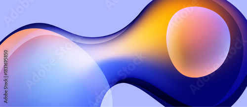 Abstract fluid shapes blend, creating vibrant color gradients. Smooth curves suggest motion, depth, infinity. Light reflects off glossy surfaces.