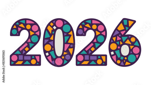 Vision of 2026: The year 2026 is brightly presented using a vibrant, patterned design, symbolizing the fresh start and new possibilities of the coming year.