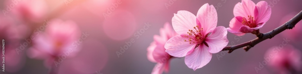 Fototapeta premium Delicate pink blossoms, soft petals, vibrant hues, close-up, pink petals