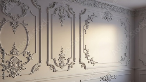 美しい装飾が施された白い壁面のクローズアップ写真