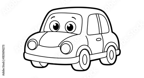 Cute cartoon car with big eyes for kids coloring activities
