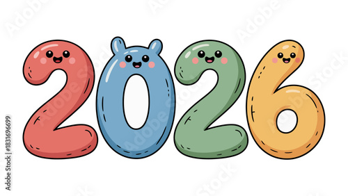 Happy New Year 2026: A cheerful illustration showcases the year 2026, creatively designed with colorful, smiling figures to welcome the upcoming year with joy.
