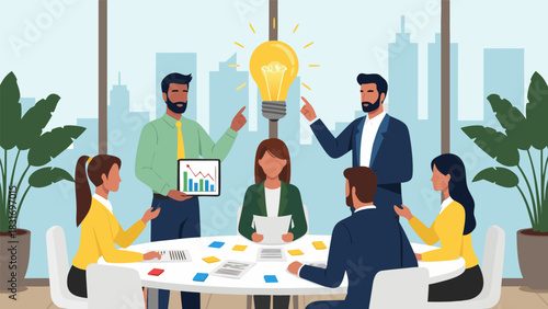 Brainstorming Ideas Diverse Team Collaboration with Light Bulb Innovation