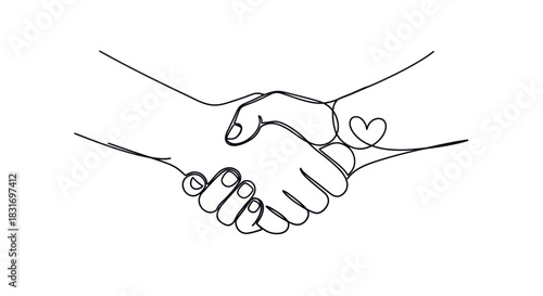 Minimalist Line Art Depiction of Two Hands in Mutual Handshake Expression