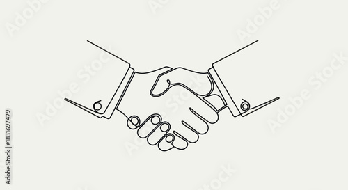 Minimalist Line Drawing Depicting a Formal Handshake to Represent Agreement and Collaboration