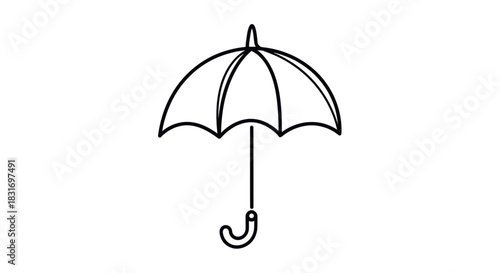 Minimalist Line Drawing of an Umbrella with a Curved Handle and Arc Top Design