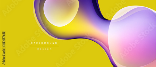Abstract fluid shapes overlap, creating vibrant color gradients. Yellow background enhances visual impact, modern design element.