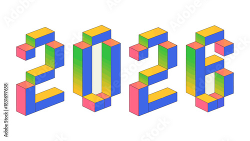 2026 Typography: A vibrant, geometric typography design spells out the year 2026, offering a contemporary and forward-looking aesthetic.