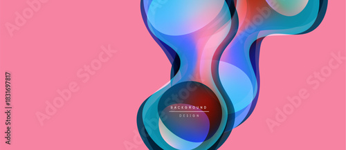 Abstract fluid shapes overlap, creating vibrant color gradients on pink backdrop. Modern design element for backgrounds.