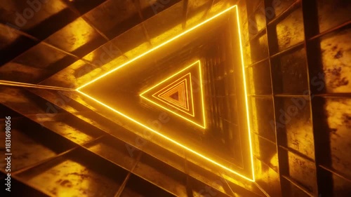 Illuminated Neon Triangular Tunnel Abstract Background