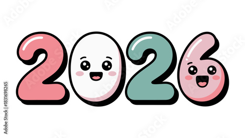 Cheerful Digit Year: A playful illustration of the year 2026, where each digit is brought to life with friendly faces, embodying anticipation and the joy of new beginnings.