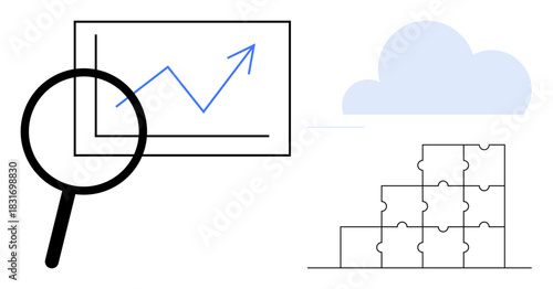 Data analysis concept. Data visualization, analysis, and cloud storage integration for modern business processes. Data solutions aid decision-making and teamwork. For business, finance, tech