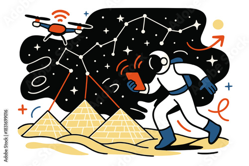 Drone Maps Pyramids. Orbital discovery. A space drone captures signals from buried pyramids beneath shifting