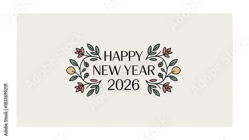 Happy New Year 2026 Floral Arrangement: A beautifully crafted floral arrangement spells out Happy New Year 2026 in elegant typography, perfect for festive greetings.
