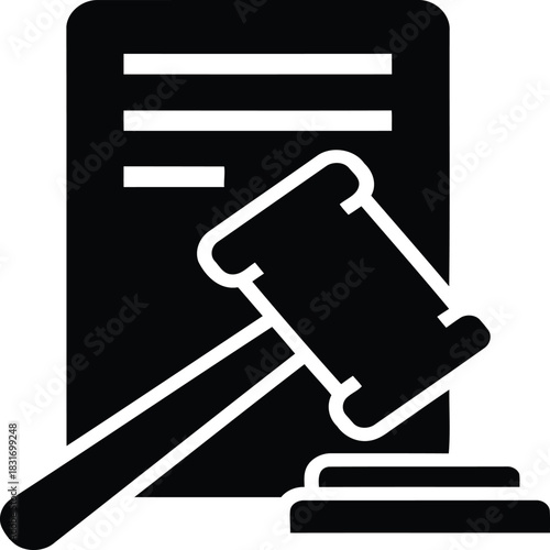 Legal Symbol of Judgement: A graphic representation of the legal profession, featuring a gavel and official documents, symbolizing justice, law, and order.