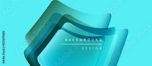 Abstract background features layered turquoise shapes. Modern design elements create depth, texture, visual interest. Simple text reads background design.