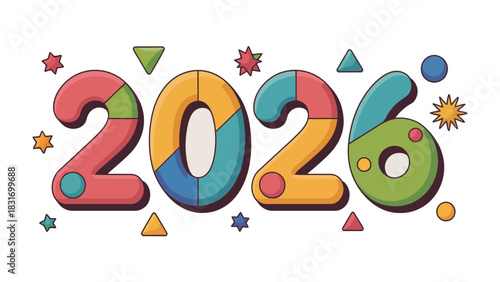 Vibrant 2026: A cheerful, colorful design showcases the year 2026, evoking a sense of optimism, fun, and looking ahead with anticipation. 