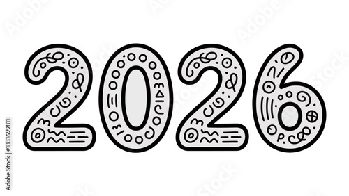 New Year 2026: A playful and decorative typographic design of the number 2026. Perfect for marking upcoming events or celebrations.