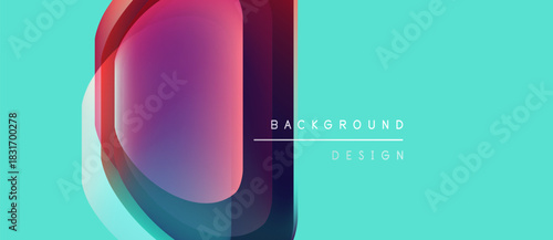 Abstract design features overlapping colorful shapes, turquoise backdrop, text reads background design. Modern, vibrant composition.