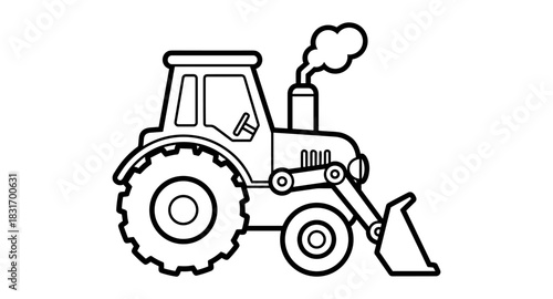 Simple linear tractor design with loader in black and white