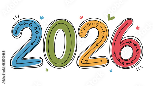 Visualizing the Future: A colorful and playful illustration of the year 2026, rendered with an artistic flair. A vibrant and optimistic vision of what's to come.