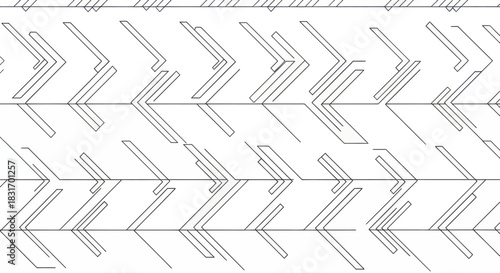 Minimalist Line Pattern of Repetitive Geometric Arrow Shapes in Black and White