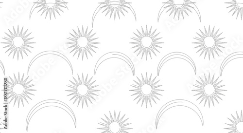 Minimalist Sun and Moon Pattern with Repetitive Geometric Elements for Decorative Design
