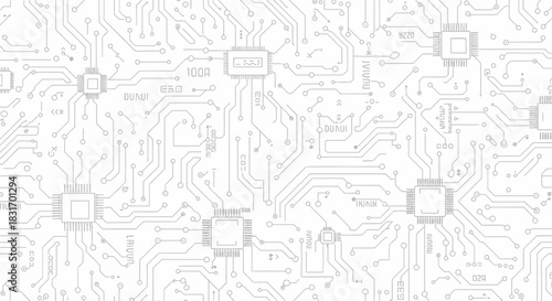 Intricate electronic circuit board with interconnected pathways and microchips for technological