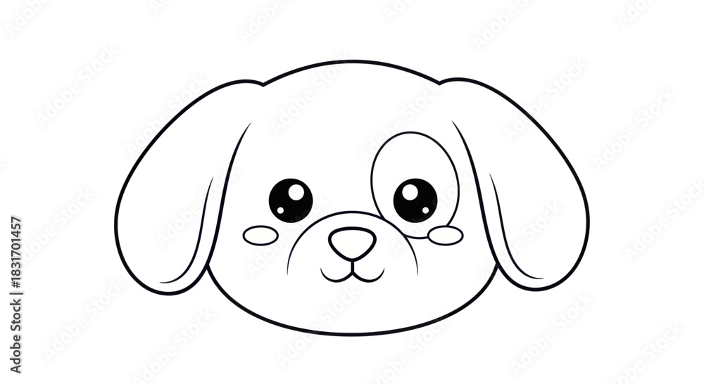 Fototapeta premium Cute cartoon puppy face illustration with expressive eyes and floppy ears for children and pet