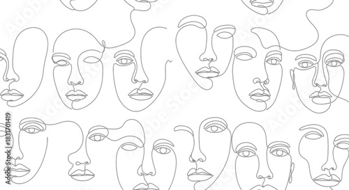 Minimalist Line Art of Expressionless Faces Illustrating Human Emotions and Diversity in A
