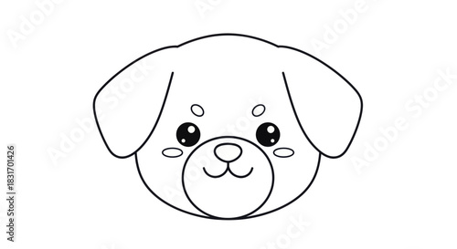 Adorable Hand-Drawn Puppy Face Illustration Suitable for Childrens Coloring Pages