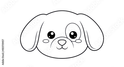 Cute cartoon puppy face illustration with expressive eyes and floppy ears for children and pet