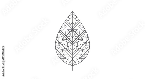 Intricate Geometric Leaf Design with Symmetrical Pattern and Fine Line Art for Modern Tattoo or