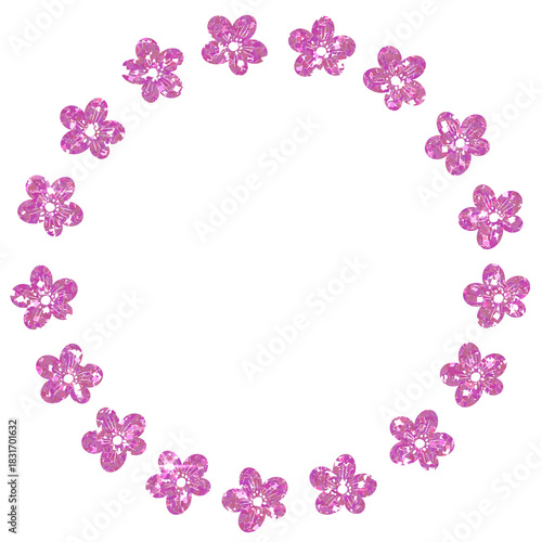 Pink Glitter Flowers Circular Wreath Frame