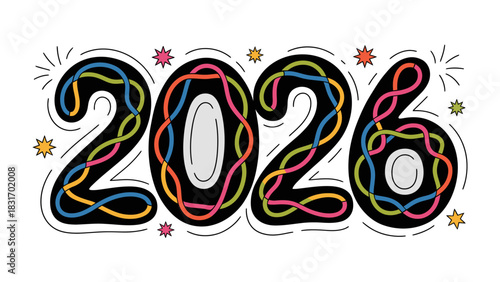 The Year 2026: An illustrated depiction of the year 2026, embellished with colorful accents, radiating an aura of optimism and anticipation.
