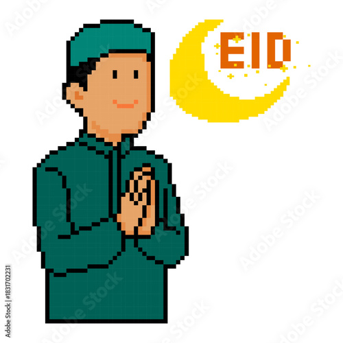 Muslim Boy Praying Pixel Art