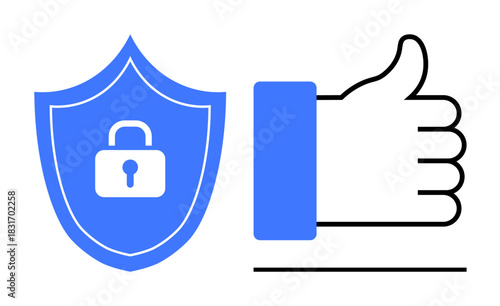 Cybersecurity concept. Cybersecurity ed by a shield with a lock and a thumbs up symbol for trust and safety. Cybersecurity ensures reliable digital interactions and protection. Suitable for IT