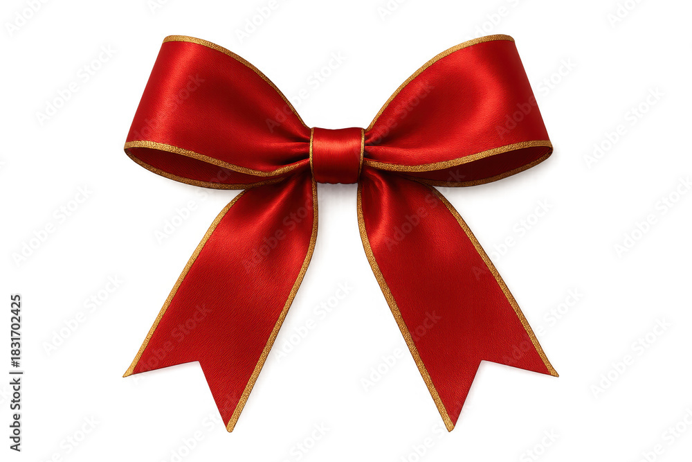 Fototapeta premium Red satin bow with gold trim on transparent background