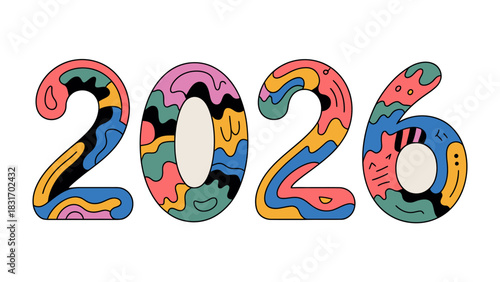 Vibrant Vision: Colorful digits representing the year 2026, offering a dynamic and engaging visual, perfect for conveying concepts of time, progress, and futuristic planning.