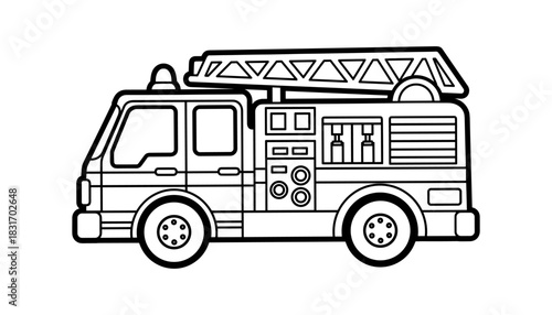 Simple fire engine design in black and white outline style
