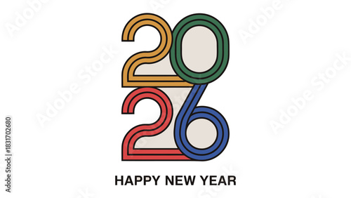 New Year Celebration: Vibrant typographic design that wishes everyone a Happy New Year in bold colors.