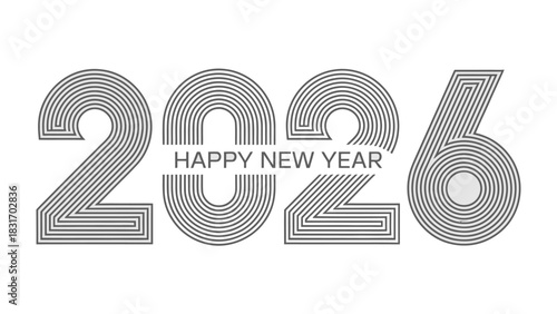 A Hopeful Glimpse: A stylized rendering of the numerals of 2026 interweaves with the celebratory phrase Happy New Year, encapsulating an aesthetic concept of time, and anticipation. 